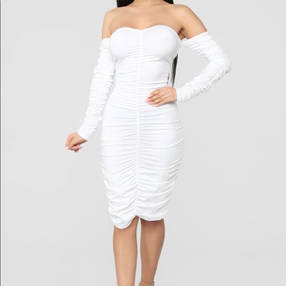 White Off The Shoulder Long Sleeve Dress